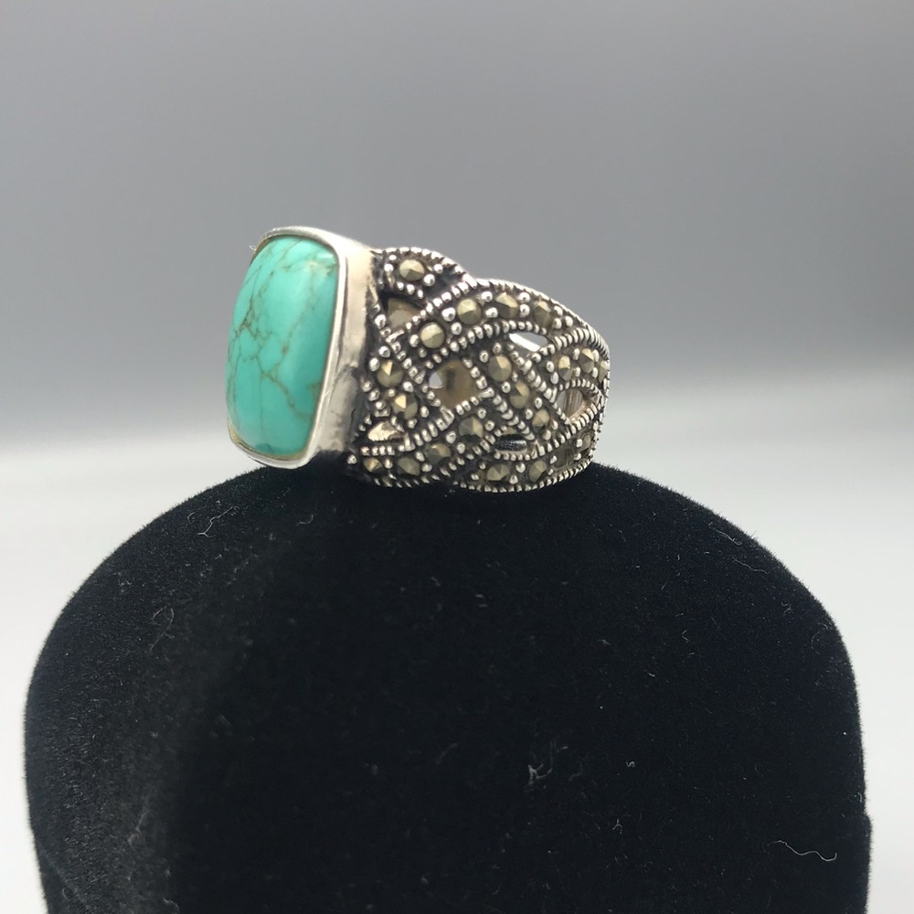 Silver and Marcasite with Turquoise Ring